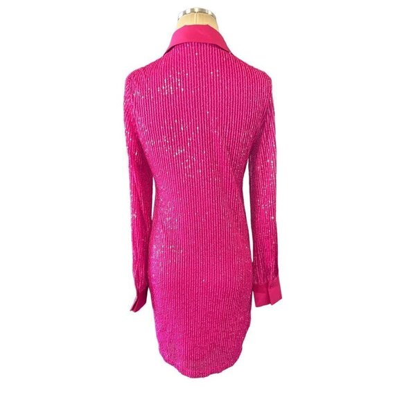 In The Mood For Love Lina Sequin Shirt Dress in Fuchsia Medium New ITMFL - Picture 7 of 15